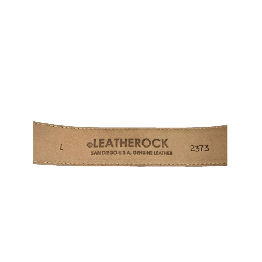 Vintage Y2K Leatherock USA Leather Belt Rhinestone Crystal Buckle Size Large